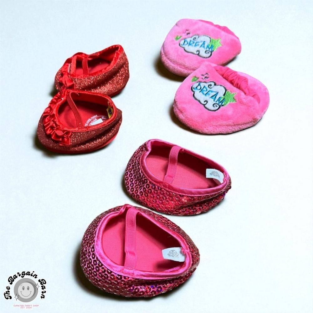 Build-A-Bear Shoes 3 Retired Pairs Bundle | Sparkly Pink & Red Flats + Slippers - Picture 3 of 7